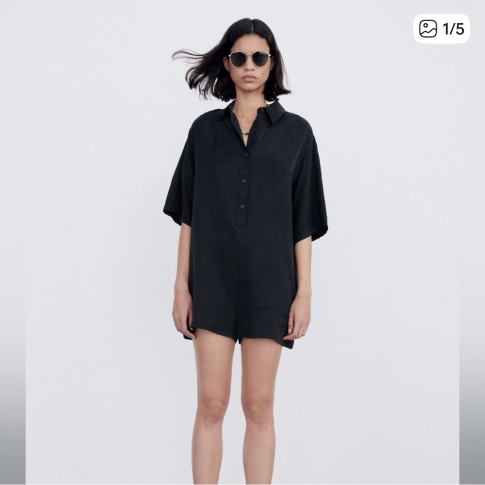 Zara Black Button-Up Romper